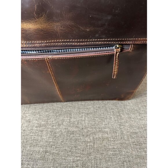 Leather Briefcase w/ Dual Buckle Closure & Detachable Shoulder Strap Brown - Picture 9 of 9